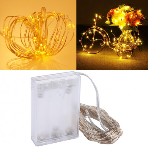 10m 6W 100 LED SMD 0603 IP65 Waterproof 3 x AA Batteries Box Silver Wire String Light Lampe Fairy Lampe Décorative, DC 5V (Blanc Chaud) S117WW2-07