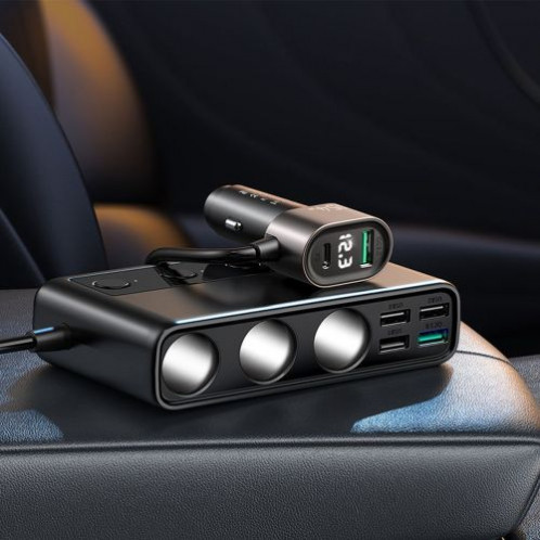 Joyroom Car Charger 9-in-1, (C+U+U+U+U+U+ 3 cigarette lighter socket) 154W, Black (JR-CL06) DO104229-09