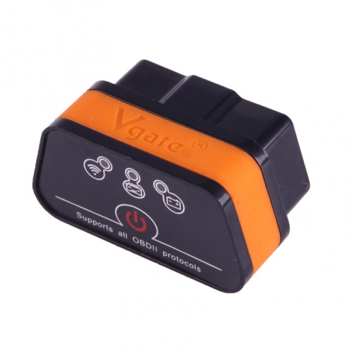 Vgate iCar II Super Mini ELM327 OBDII Outil de Scanner de Voiture WiFi, Support Android et iOS, Support Tous les Protocoles OBDII (Orange + Noir) SV137B-06