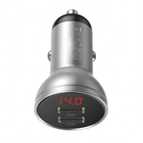 Baseus Car Charger Digital Display Dual USB 4.8A 24W Silver (CCBX-0S) DA477107-08