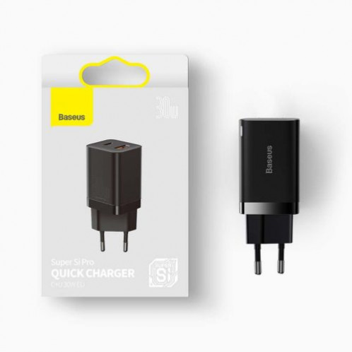 Baseus Travel Charger Super Si Pro mini Fast Charger, C+U, PD 3.0, QC 3.0 30W EU Black (CCSUPP-E01) DA1020371-018