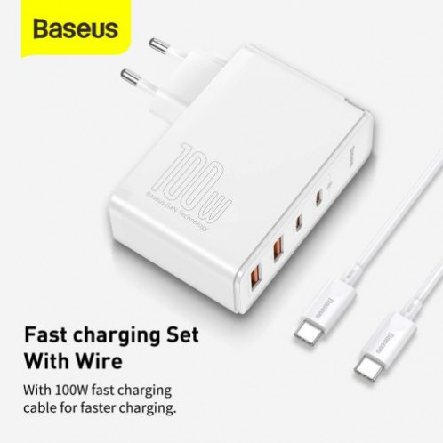Baseus Travel Charger GaN2 Pro Quick wall charger C+C+U+U, PD 3.0, QC 4.0+, 100W EU White (CCGAN2P-L02) DA3450450-019