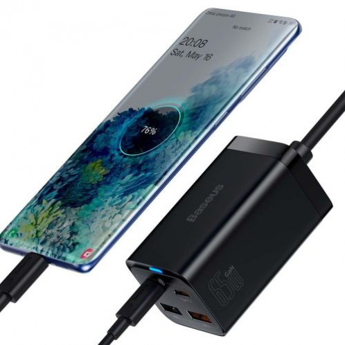 Baseus Travel Charger GaN3 Pro Quick wall charger C+C+U, PD3.0, QC4.0 +, AFC, FCP, SCP, PPS, MTK, (with Type C Type C cable 1m) 65W, Black EU (CCGP040101) DA2122221-017