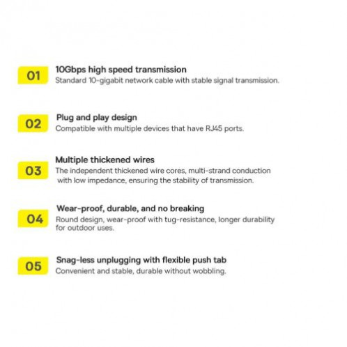 Baseus Network Cable High Speed (CAT7) of RJ45 (round cable) 10 Gbps, 1m Black (WKJS010101) DA191374-017
