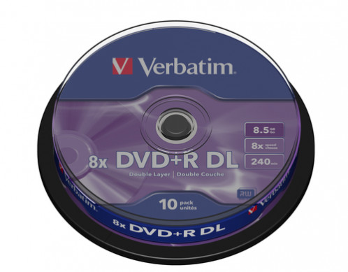 1x10 Verbatim DVD+R Double Layer 8x Speed, 8,5GB mat argent 244685-04