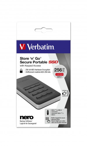 Verbatim Store n Go SSD 256GB Secure Portable USB 3.1 53402 367299-021