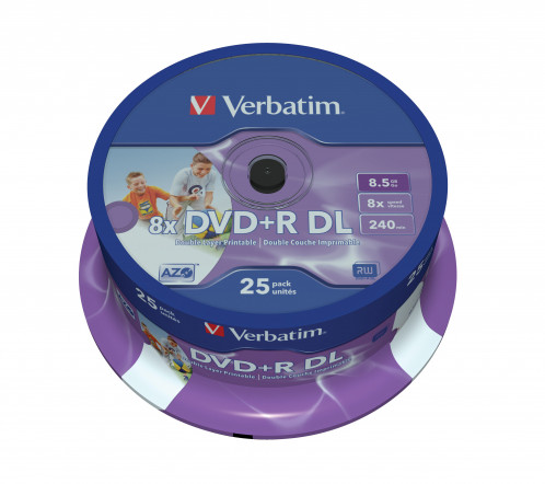 1x25 Verbatim DVD+R Double Layer 8x Speed, imprimable, 8,5GB 255878-00