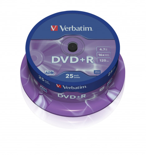 1x25 Verbatim DVD+R 4,7GB 16x Speed, mat argent 724477-03