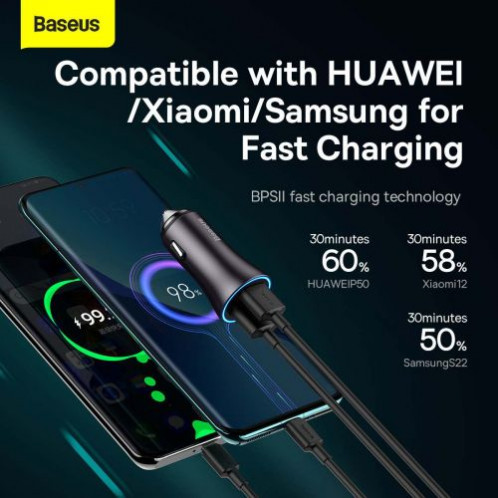 Baseus Car Charger Golden Contactor Max Dual Fast Charger U+U 60W Dark Gray (CGJM000013) DA777168-016