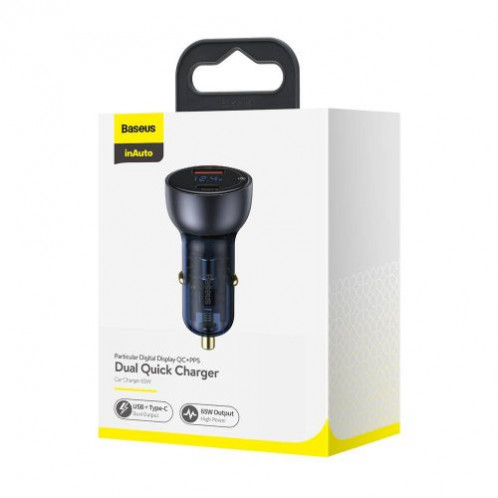Baseus Car Charger Particular Digital Display C+U, PD 3.0 QC 4.0+, SCP, PPS, 5A, 65W Dark Gray (CCKX-C0G) DA1118188-09