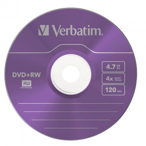 1x5 Verbatim DVD+RW 4,7GB 4x Speed Colour Surface Slimcase 178222-06