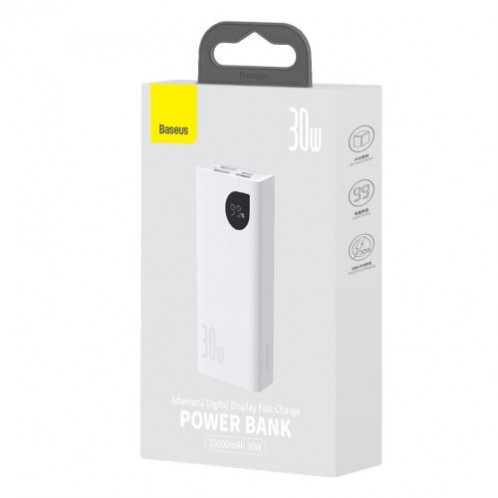 Baseus Power Bank Adaman2 with Digital display, C+U+U, PD 3.0, QC 3.0, 30W, 10000 mAh, with Type-C cable (0.3m), White (PPAD080002) DA2598496-04