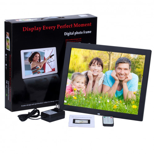 Cadre photo numérique HD HD de 15 pouces avec support et télécommande, Allwinner, réveil / lecteur MP3 / MP4 / film (noir) SC561B9-00