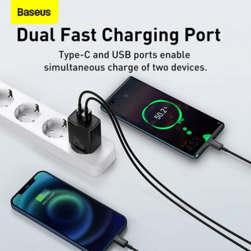 Baseus Travel Charger Compact Quick Charger U+C 20W EU Black (CCXJ-B01) DA628605-016