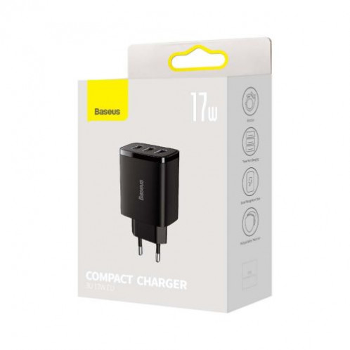 Baseus Travel Charger Compact wall Charger U+U+U, 17W EU black (CCXJ020101) DA529794-018