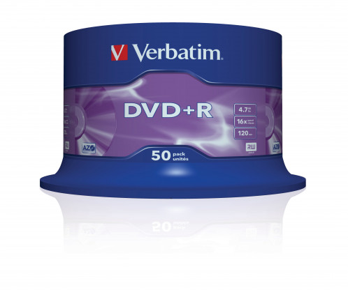 1x50 Verbatim DVD+R 4,7GB 16x Speed, mat argent 830534-00