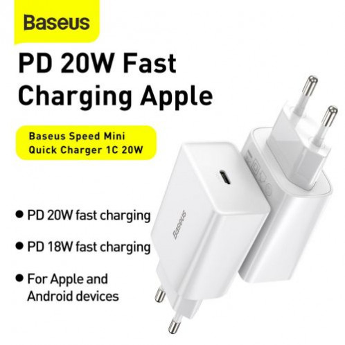 Baseus Travel Charger Speed Mini 1C Quick Charger 20W EU White (CCFS-SN02) DA582616-015