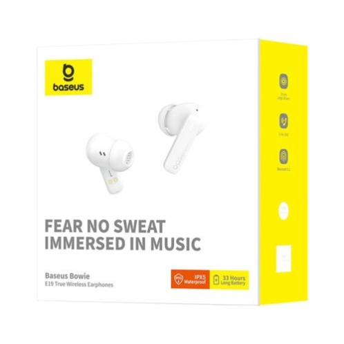 Baseus Earphone Bluetooth Bowie E19 TWS Earphones, BT 5.3, ENC, IPX5, White EU (A00069600223-00) DA1214691-03