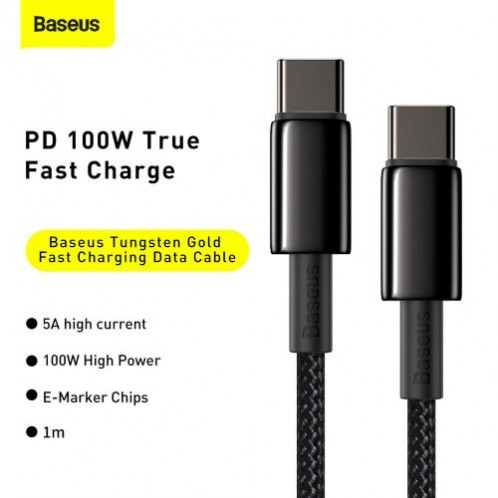 Baseus Type-C Type-C cable Tungsten Gold Fast charging and data 100W (20V/5A) 1m Black (CATWJ-01) DA357601-013