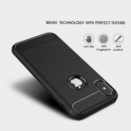 Pour iPhone X Fibre de carbone TPU Texture brossée Housse de protection arrière antichoc (noir) SP010B0-08
