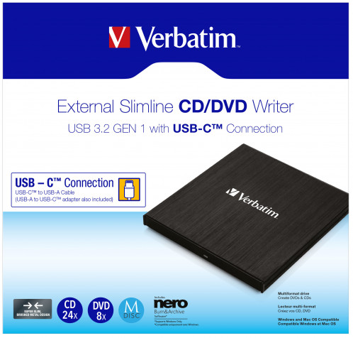 Verbatim Graveur Slimline CD/DVD ReWriter USB-C 43886 562767-09