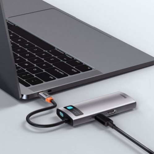 Baseus HUB Metal Glam Series 5-in-1 (3xUSB-A 3.0, Type-C male, Type-C female, HDMI-A), Gray EU (WKWG020013) DA2139930-025