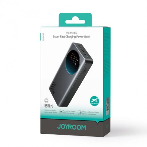 Joyroom Power Bank with Digital Display, C+C+U, PD 65W, 20000 mAh with Type-C to Typle-C cable (1,20m) Black (JR-PBF04) DO3384774-05