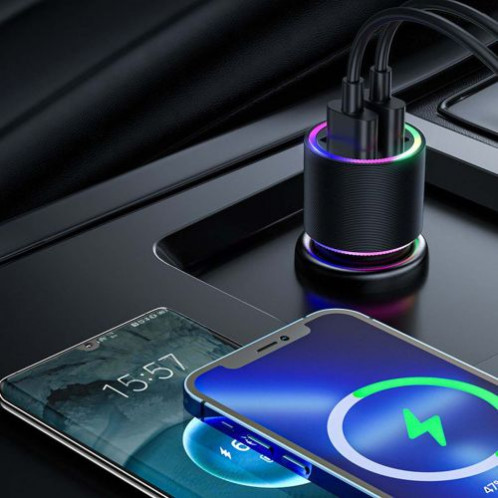 Joyroom Car Charger U+U, 24W, LED Light, Black (JR-CL10) DO313403-07