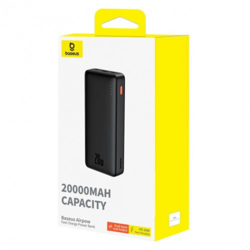 Baseus Power Bank Airpow, C+U, 20W, 20000 mAh, with Baseus Simple Series Type-C 0,50m cable, Black (P10022804113-00) DA1804652-06