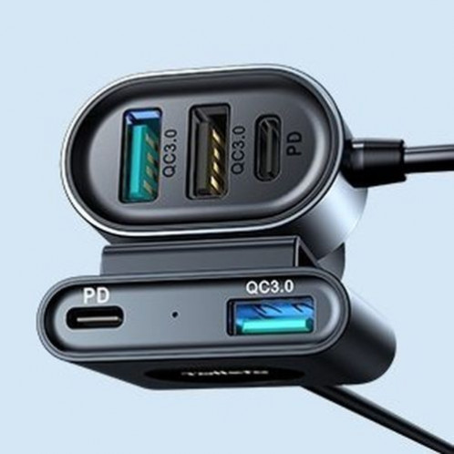 Joyroom Car Charger 5-in-1, C+C+U+U+U, QC 3.0, PD 3.0, FCP, AFC, 12V/24V, 72W, Black (JR-CL05) DO843138-016
