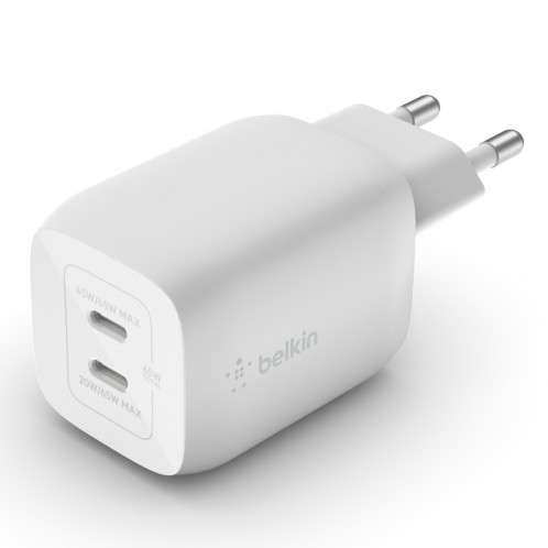 Belkin BOOST Chargeur 65W 2xUSB C, PD 3.0 PPS blanc WCH013vfWH 751319-06