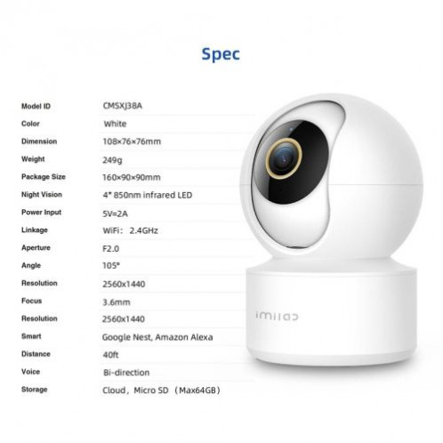 Xiaomi IMILAB C21 Home Security Camera 360 2.5K White EU CMSXJ38A DI2390225-04