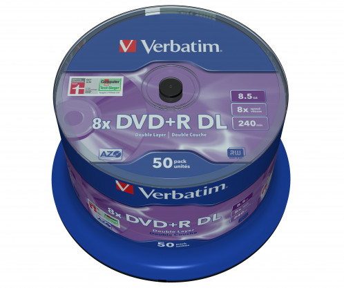 1x50 Verbatim DVD+R Double Layer 8x Speed, 8,5GB mat argent 776545-03