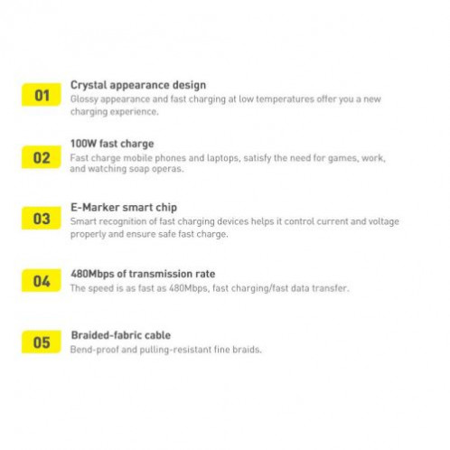 Baseus Type-C Type-C Crystal Shine series fast charging data cable 100W 1.2m Black (CAJY000601) DA329618-017
