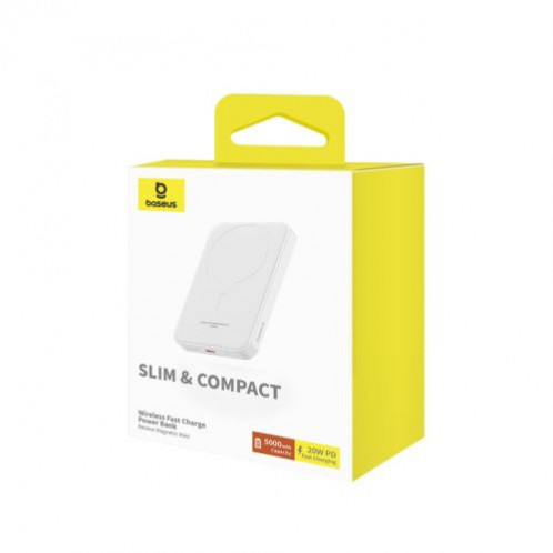 Baseus Power Bank Magnetic Mini Wireless Charging, PD 20W, 5000 mAh with Type-C to Type-C cable (0.3m) White EU (P10022107223-00) DA1880677-04