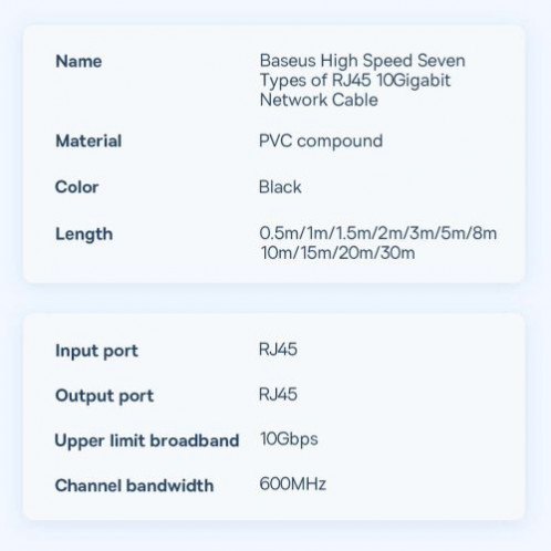 Baseus Network Cable High Speed (CAT7) of RJ45 (round cable) 10 Gbps 1.5m Black (WKJS010201) DA214286-020