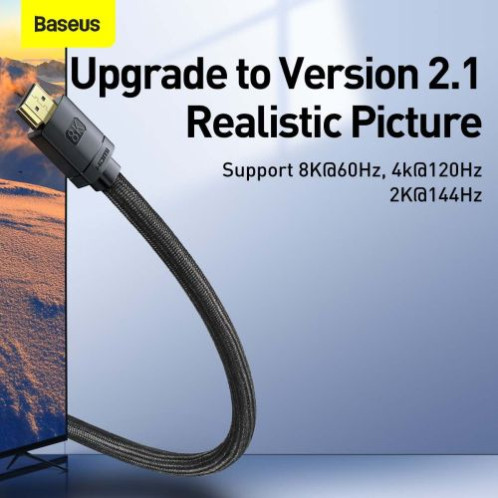Baseus Video Cable High Definition Series HDMI To HDMI 2.1, 8K 60 Hz, 4K 120 Hz, 2K 144 Hz, 3D eARC, QMS, Dynamic HDR, VRR, ALLM, 3m. Black (CAKGQ-L01) DA1096674-016