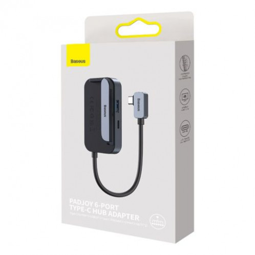 Baseus HUB for Smartphones and Tablets PadJoy 6-in-1 (USB 3.0, HDMI 2.0 4K 30Hz, Type-C female 100W, SD/TF reader, 3.5 mm Jack Socket) with Type-C output, Gray (WKWJ000113) DA2922729-06