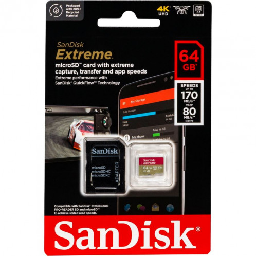 SanDisk microSDXC 64GB Extreme A2 C10 V30 UHS-I U3 732797-01