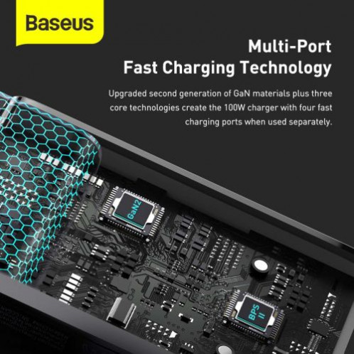 Baseus Travel Charger GaN2 Pro Quick wall charger C+C+U+U, PD 3.0, QC 4.0+, 100W EU Black (CCGAN2P-L01) DA3335982-019