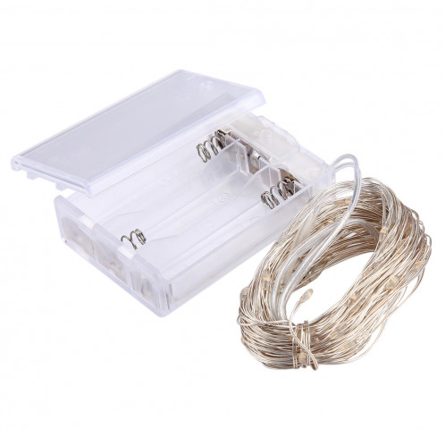 10m 6W 100 LED SMD 0603 IP65 Waterproof 3 x AA Batteries Box Silver Wire String Light Lampe Fairy Lampe Décorative, DC 5V (Blanc Chaud) S117WW2-07