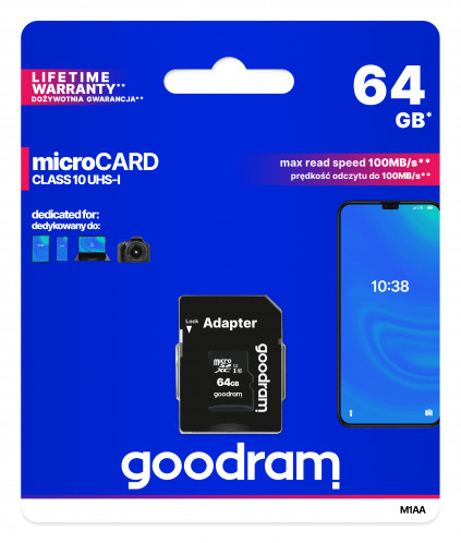 GOODRAM microSDXC 64GB Class 10 UHS-I + adaptateur 683895-06