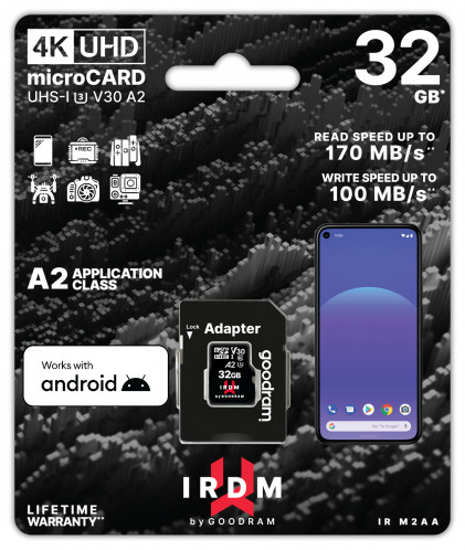 GOODRAM IRDM microSDHC 32GB V30 UHS-I U3 + adaptateur 690216-04