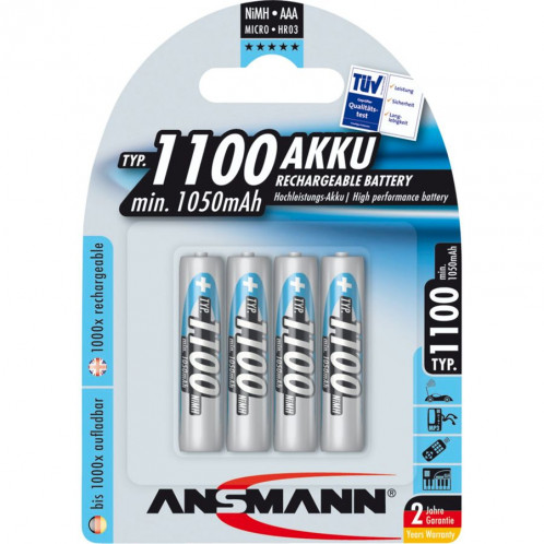1x4 Ansmann NiMH piles recharg. 1100 Micro AAA 1050 mAh 171094-02