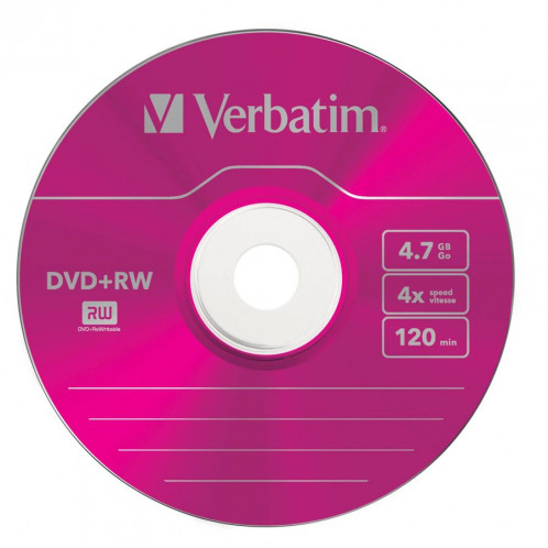1x5 Verbatim DVD+RW 4,7GB 4x Speed Colour Surface Slimcase 178222-06