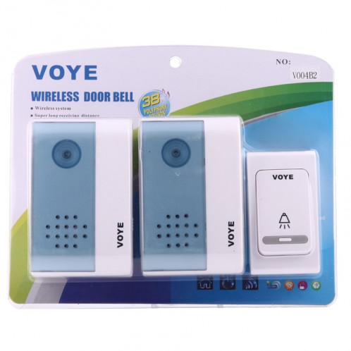 VOYE V004B2 Sonnette à domicile sans fil Smart Music avec récepteur double, Distance de télécommande: 120 m (Open Air) SV1172-08