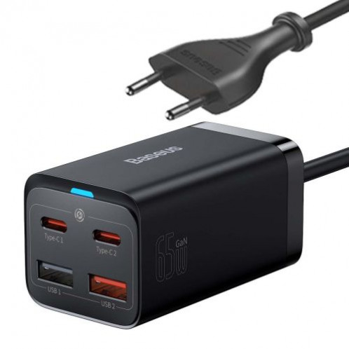 Baseus Travel Charger GaN3 Pro Quick wall charger C+C+U, PD3.0, QC4.0 +, AFC, FCP, SCP, PPS, MTK, (with Type C Type C cable 1m) 65W, Black EU (CCGP040101) DA2122221-017