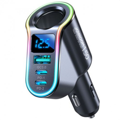 Joyroom Car Charger 4-in-1, Bluetooth Fm Transmitter C+C+U+Cigarette, PD 150W, Black (JR-CL21) DO952336-011