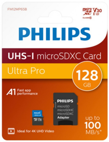 Philips MicroSDXC Card 128GB Class 10 UHS-I U3 + adaptateur 512563-03