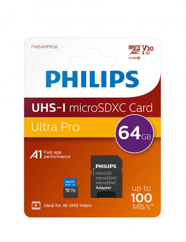Philips MicroSDXC Card 64GB Class 10 UHS-I U3 + adaptateur 512556-03